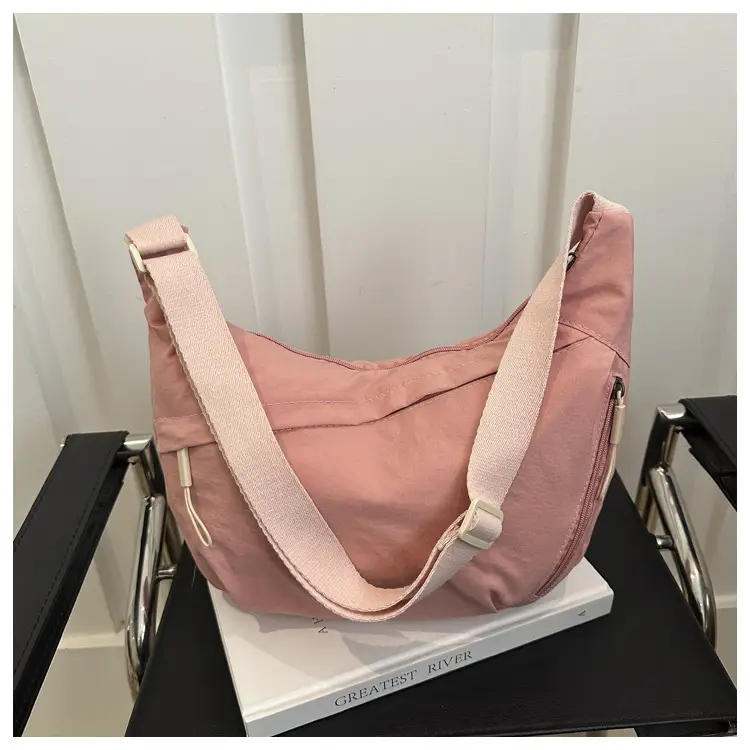 Pink Nylon Shoulder Bag for Women, 2025 New Style, Large Capacity, Lightweight, Artistic Design - Image 6