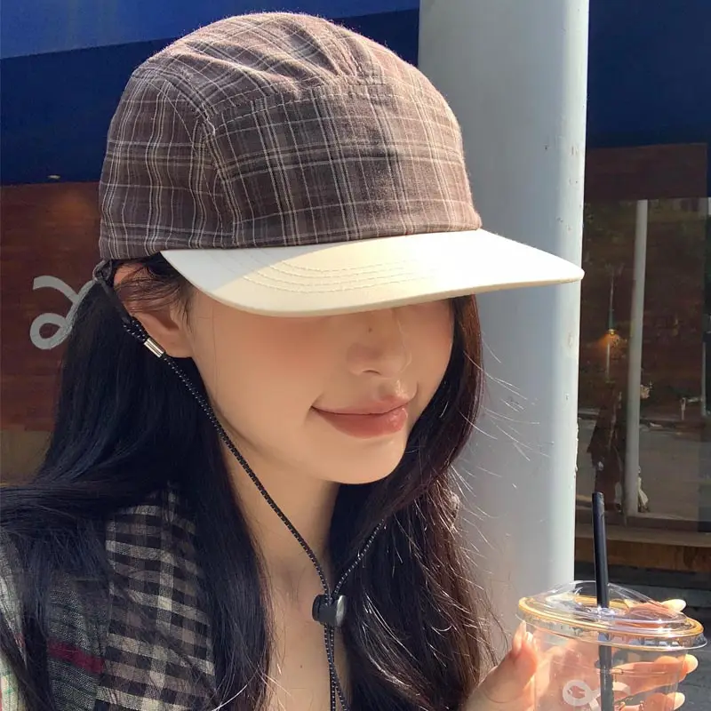 Vintage Plaid Baseball Cap Women Summer Lightweight Breathable