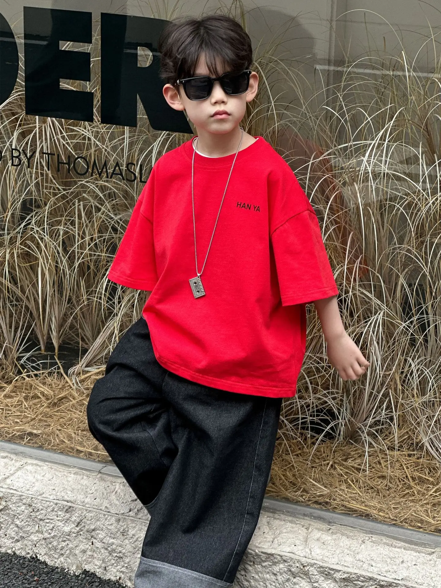 Kids Red T-Shirt 2025 Summer Boys Korean Style All-Match - Image 2