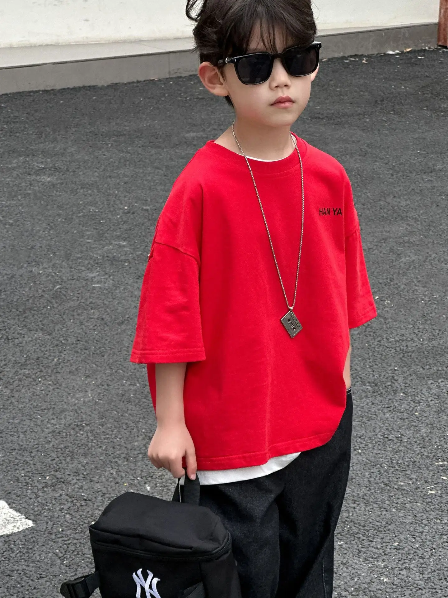 Kids Red T-Shirt 2025 Summer Boys Korean Style All-Match - Image 3