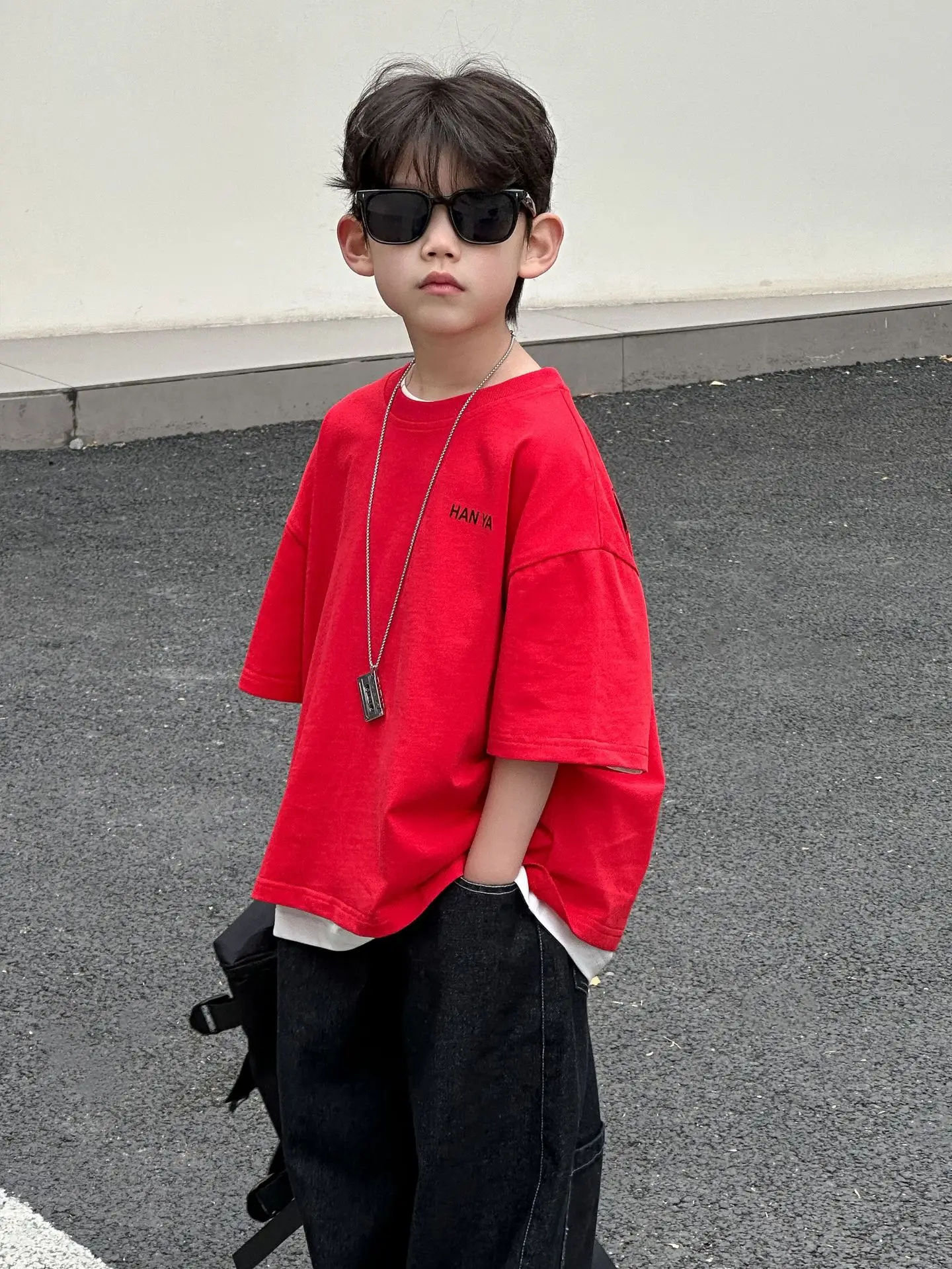 Kids Red T-Shirt 2025 Summer Boys Korean Style All-Match — feature 4