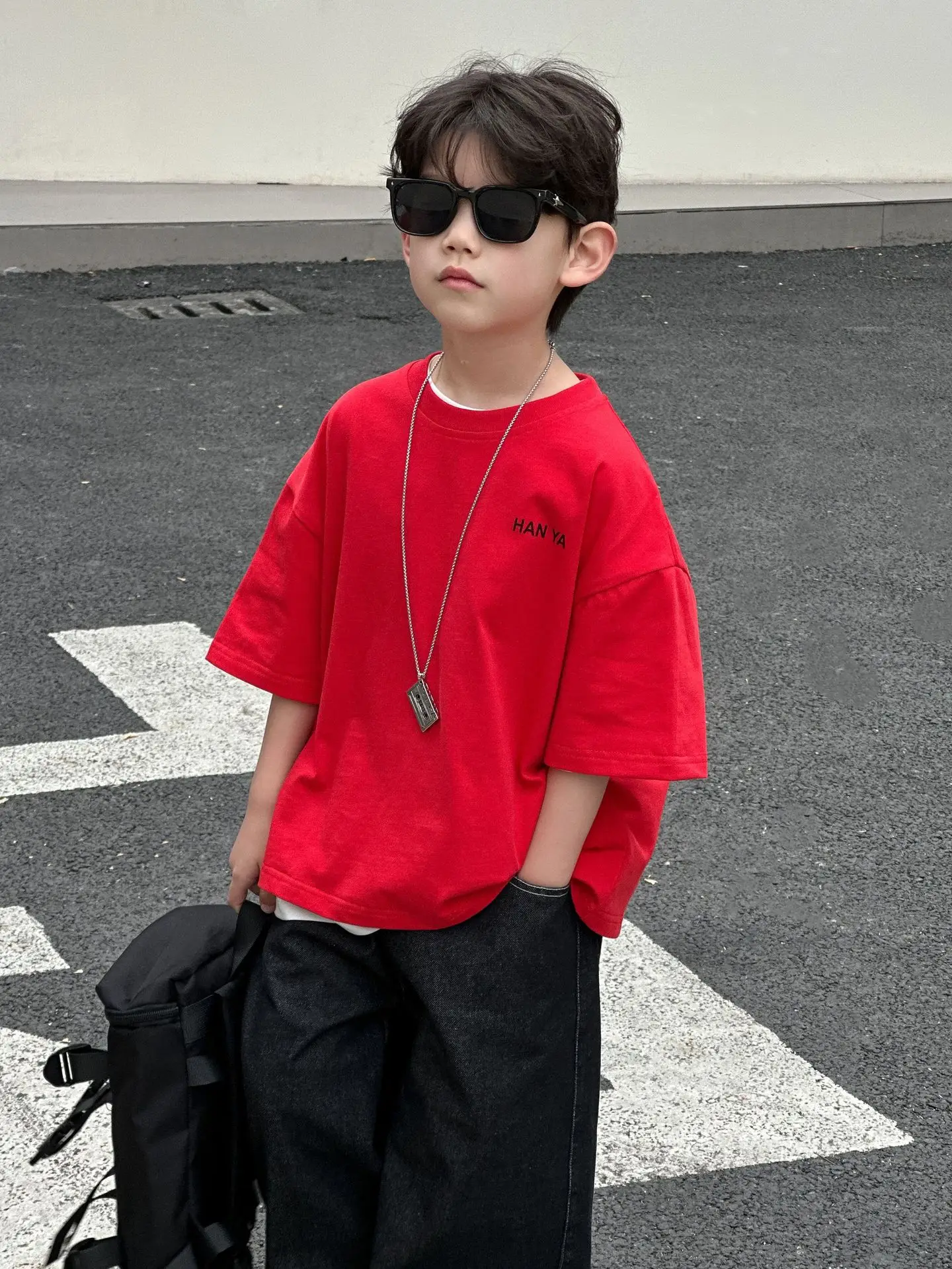 Kids Red T-Shirt 2025 Summer Boys Korean Style All-Match — feature 6