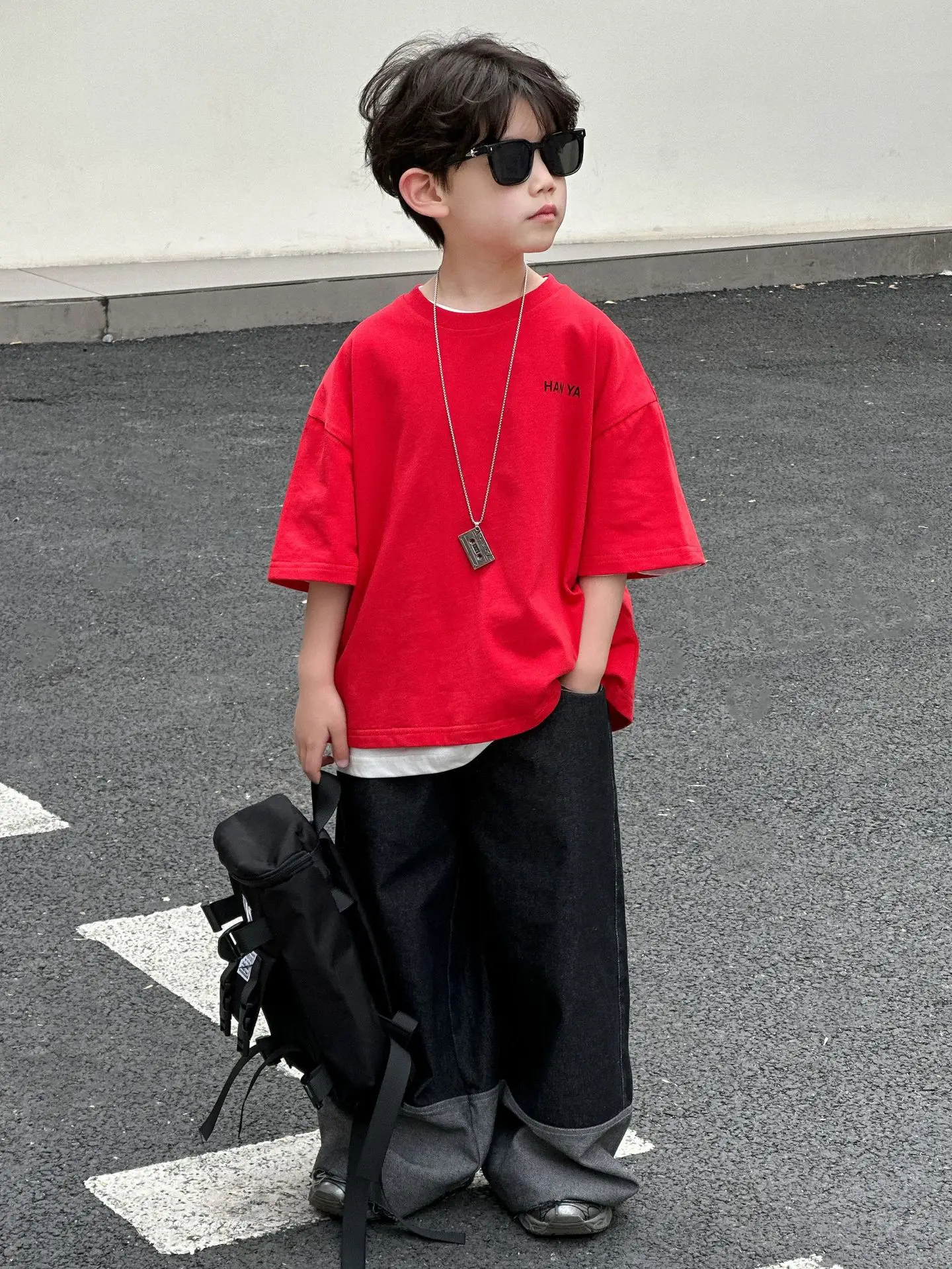 Kids Red T-Shirt 2025 Summer Boys Korean Style All-Match — feature 8