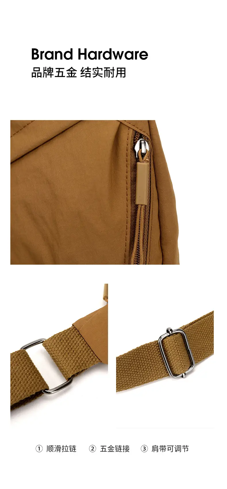 2025 New Style Crossbody Bag Large Capacity Nylon Women's Tan — feature 17