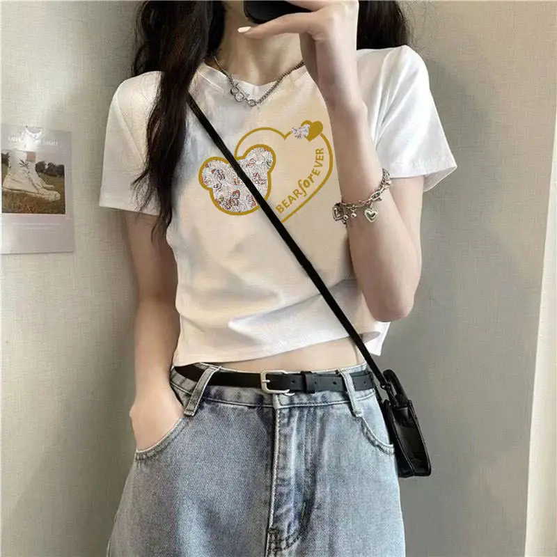 Cotton Short-sleeved T-shirt Women's White Shoulder Summer New Design Sense Slim-fit High Waist Short Cropped Cotton Top