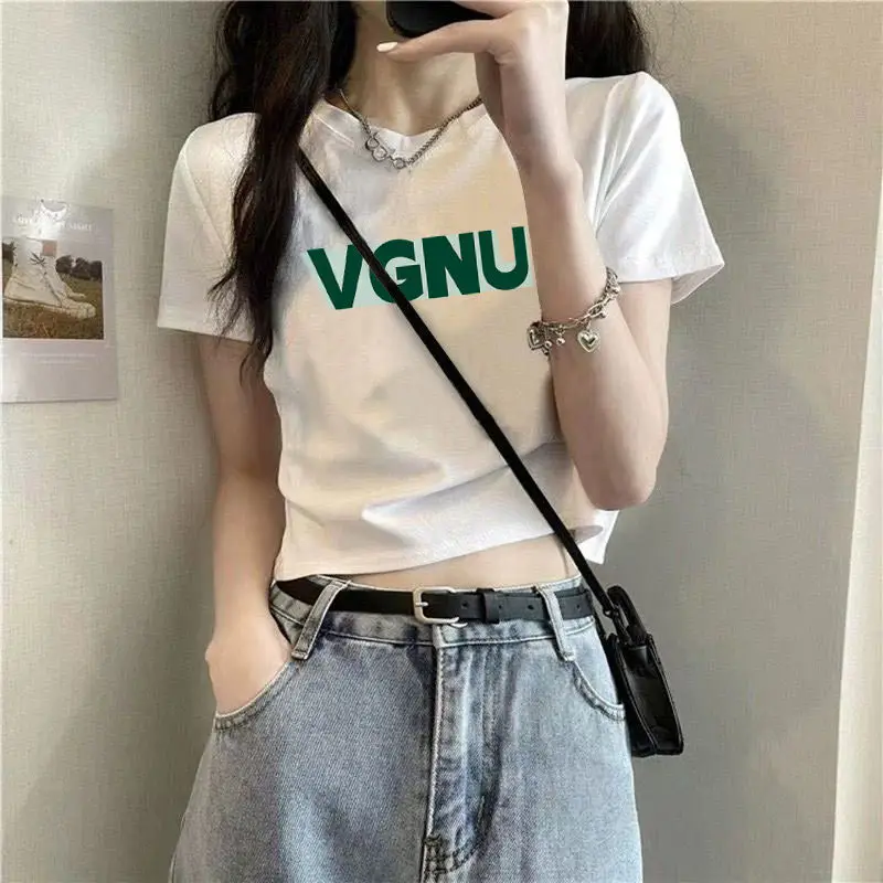 Cotton Short-sleeved T-shirt Women's White Shoulder Summer New Design Sense Slim-fit High Waist Short Cropped Cotton Top