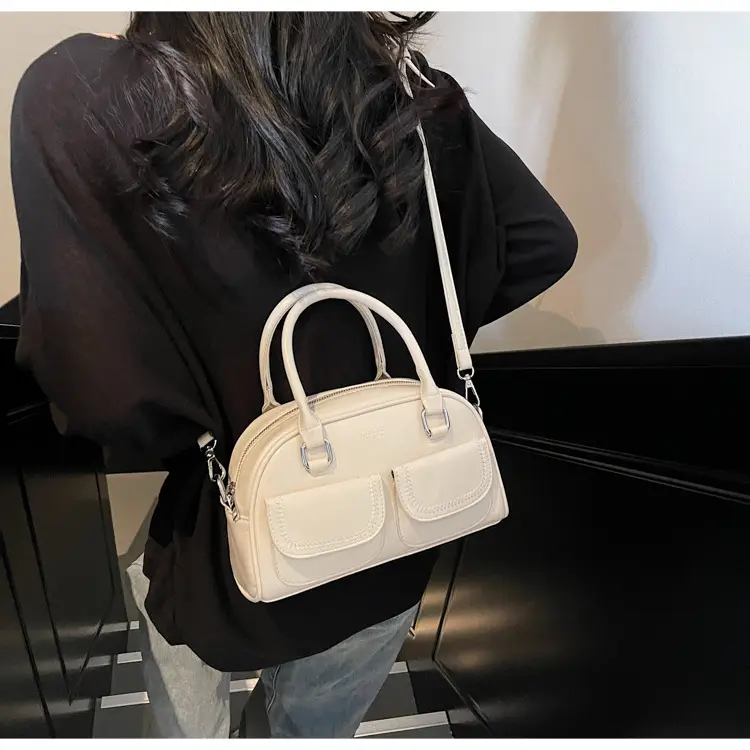 Women's Vintage Boston Style Shoulder Crossbody Bag Beige — feature 21