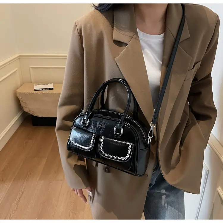 Women's Vintage Boston Style Shoulder Crossbody Bag Beige — feature 33