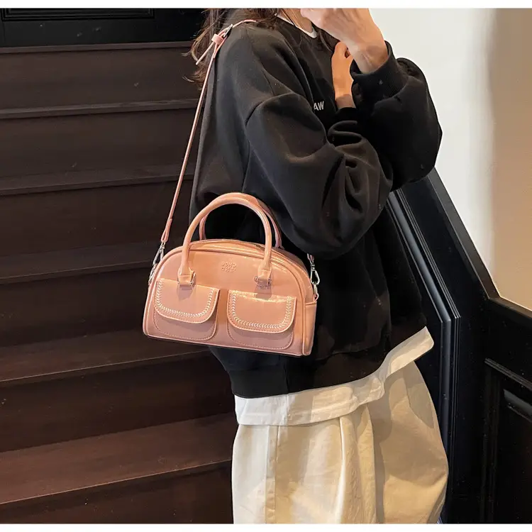 Women's Vintage Boston Style Shoulder Crossbody Bag Beige — feature 34