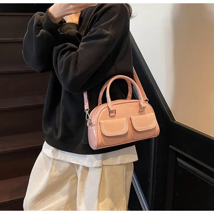Women's Vintage Boston Style Shoulder Crossbody Bag Beige — feature 35