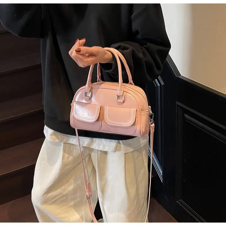 Women's Vintage Boston Style Shoulder Crossbody Bag Beige — feature 37