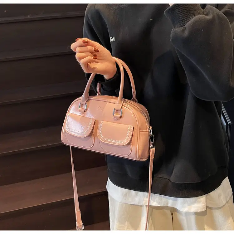 Women's Vintage Boston Style Shoulder Crossbody Bag Beige — feature 38