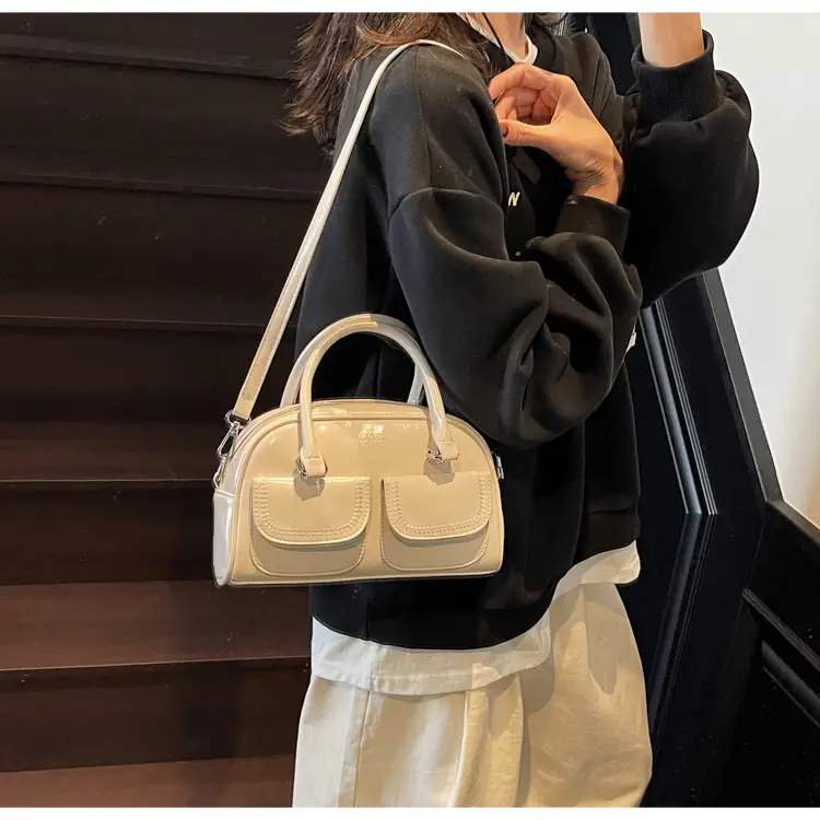 Women's Vintage Boston Style Shoulder Crossbody Bag Beige — feature 45