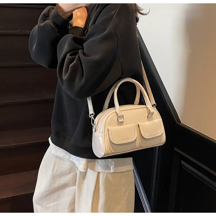 Women's Vintage Boston Style Shoulder Crossbody Bag Beige — feature 46