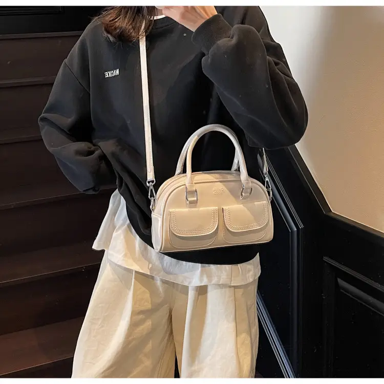 Women's Vintage Boston Style Shoulder Crossbody Bag Beige — feature 47