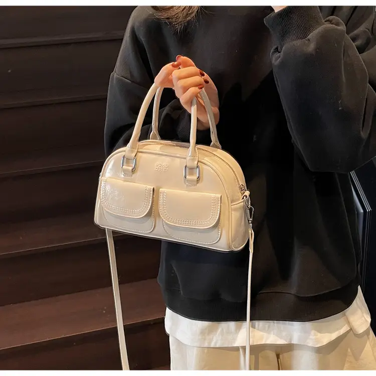 Women's Vintage Boston Style Shoulder Crossbody Bag Beige — feature 48