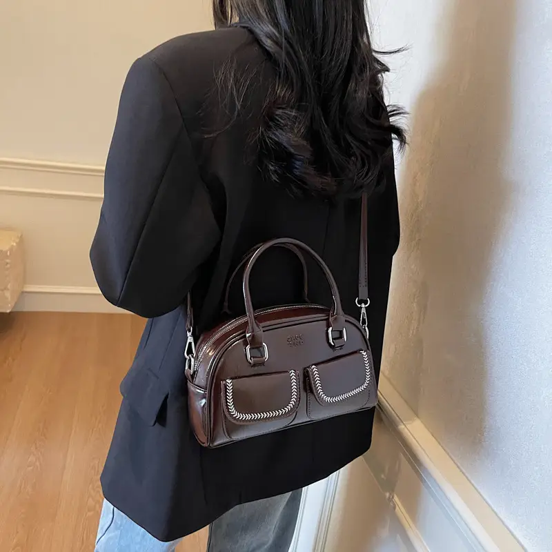 Women's Vintage Boston Style Shoulder Crossbody Bag Beige