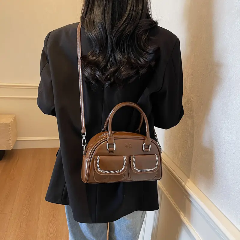 Women's Vintage Boston Style Shoulder Crossbody Bag Beige