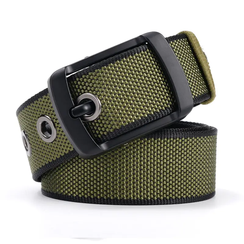 Rotating Pin Buckle Men's Belt Black Nylon Canvas Two Sided
