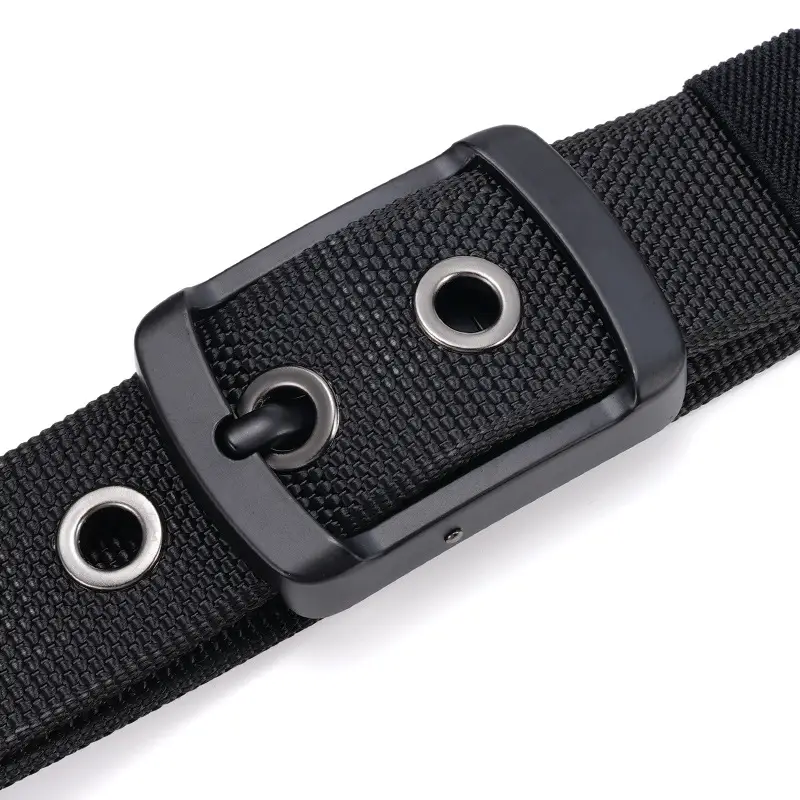 Rotating Pin Buckle Men's Belt Black Nylon Canvas Two Sided