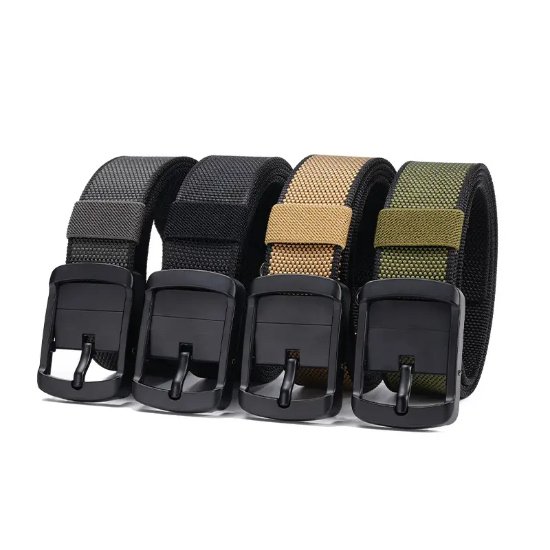 Rotating Pin Buckle Men's Belt Black Nylon Canvas Two Sided