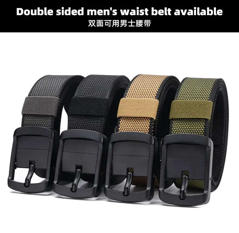 Rotating Pin Buckle Men's Belt Black Nylon Canvas Two Sided — feature 1