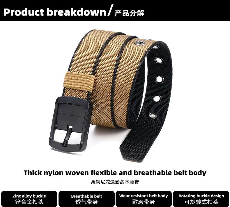 Rotating Pin Buckle Men's Belt Black Nylon Canvas Two Sided — feature 10
