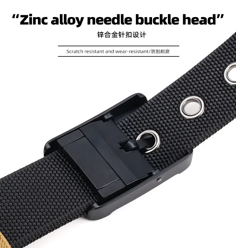 Rotating Pin Buckle Men's Belt Black Nylon Canvas Two Sided — feature 11