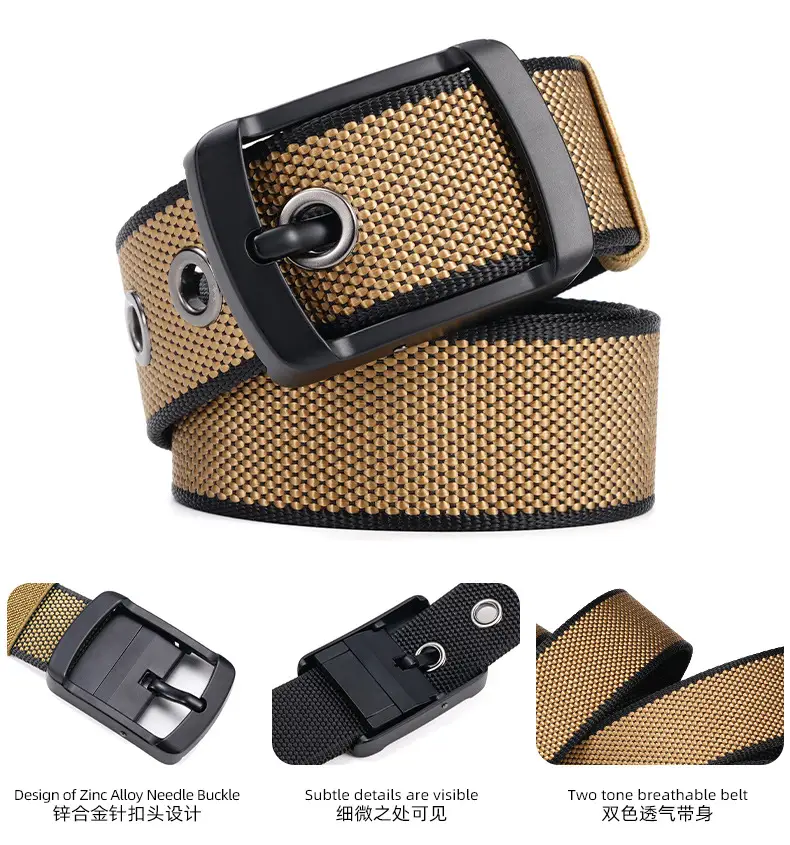 Rotating Pin Buckle Men's Belt Black Nylon Canvas Two Sided — feature 13