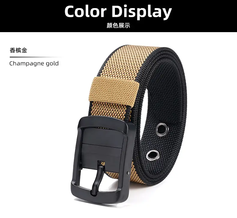 Rotating Pin Buckle Men's Belt Black Nylon Canvas Two Sided — feature 15