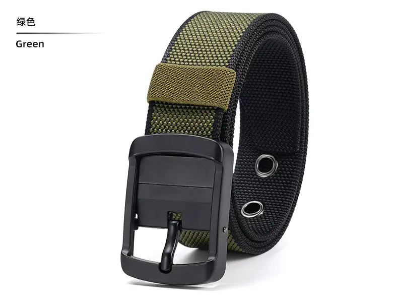 Rotating Pin Buckle Men's Belt Black Nylon Canvas Two Sided — feature 16