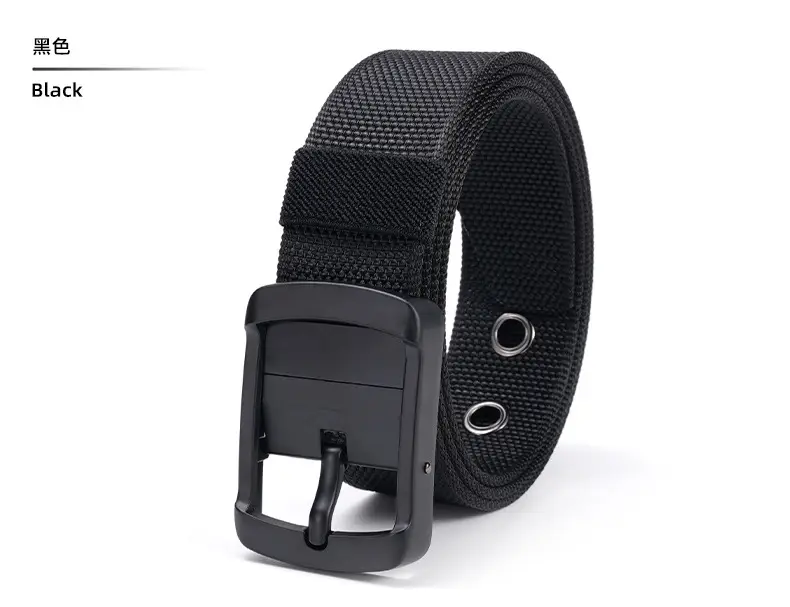 Rotating Pin Buckle Men's Belt Black Nylon Canvas Two Sided — feature 17