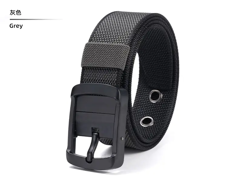 Rotating Pin Buckle Men's Belt Black Nylon Canvas Two Sided — feature 18