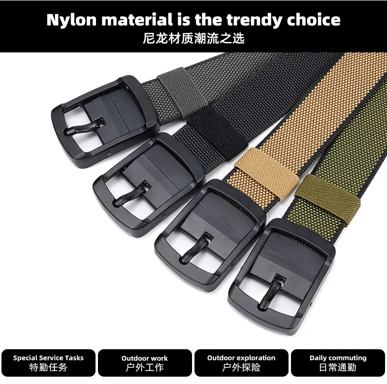 Rotating Pin Buckle Men's Belt Black Nylon Canvas Two Sided — feature 2