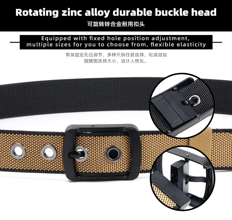 Rotating Pin Buckle Men's Belt Black Nylon Canvas Two Sided — feature 3