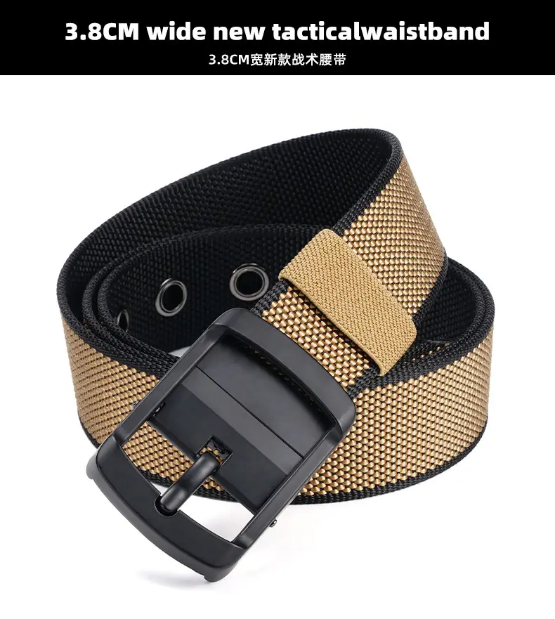 Rotating Pin Buckle Men's Belt Black Nylon Canvas Two Sided — feature 5