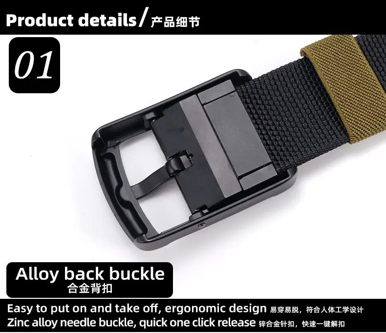 Rotating Pin Buckle Men's Belt Black Nylon Canvas Two Sided — feature 6