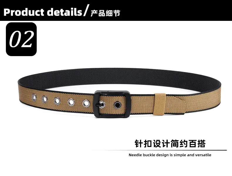 Rotating Pin Buckle Men's Belt Black Nylon Canvas Two Sided — feature 7