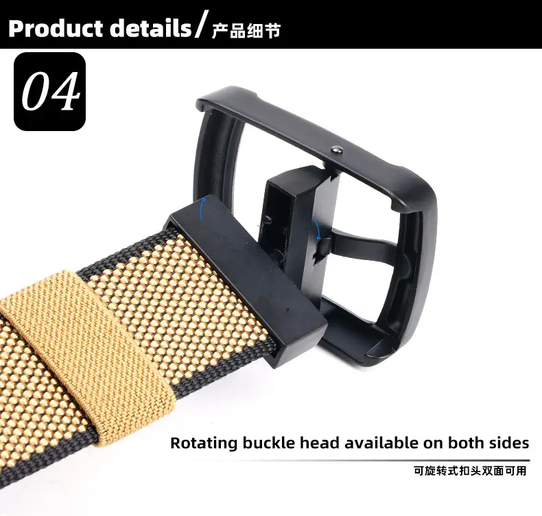Rotating Pin Buckle Men's Belt Black Nylon Canvas Two Sided — feature 9