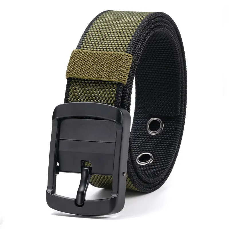 Rotating Pin Buckle Men's Belt Black Nylon Canvas Two Sided