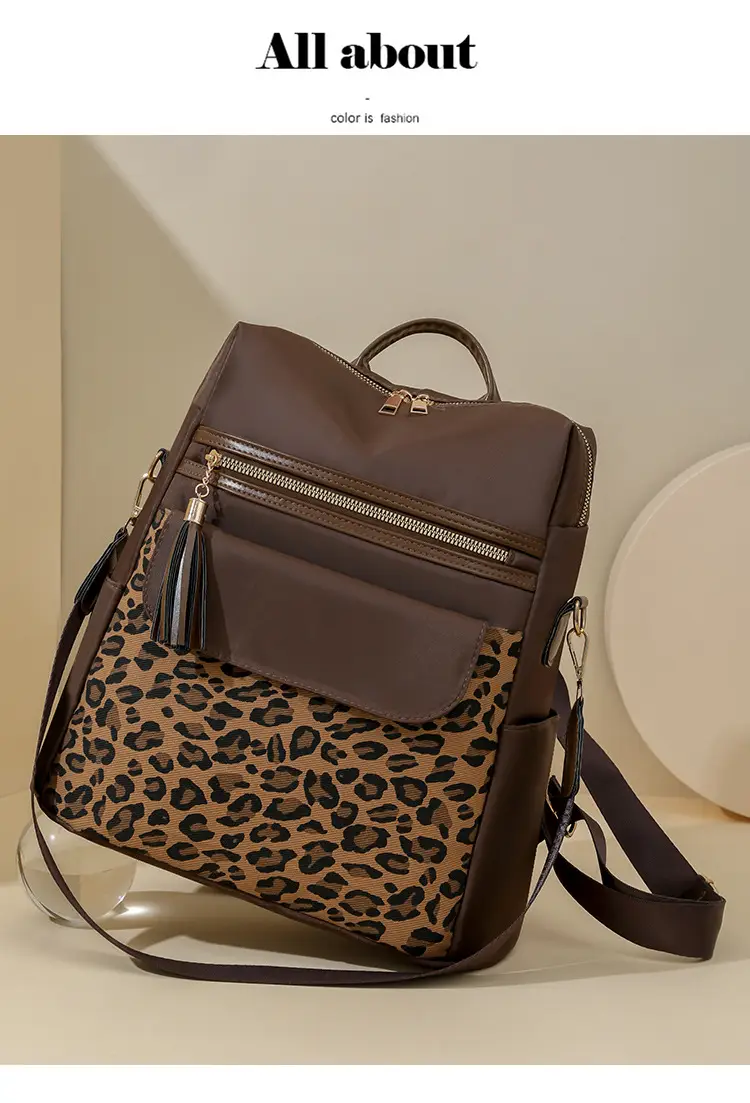 Women Leopard Print Oxford Backpack Black Large Capacity — feature 16