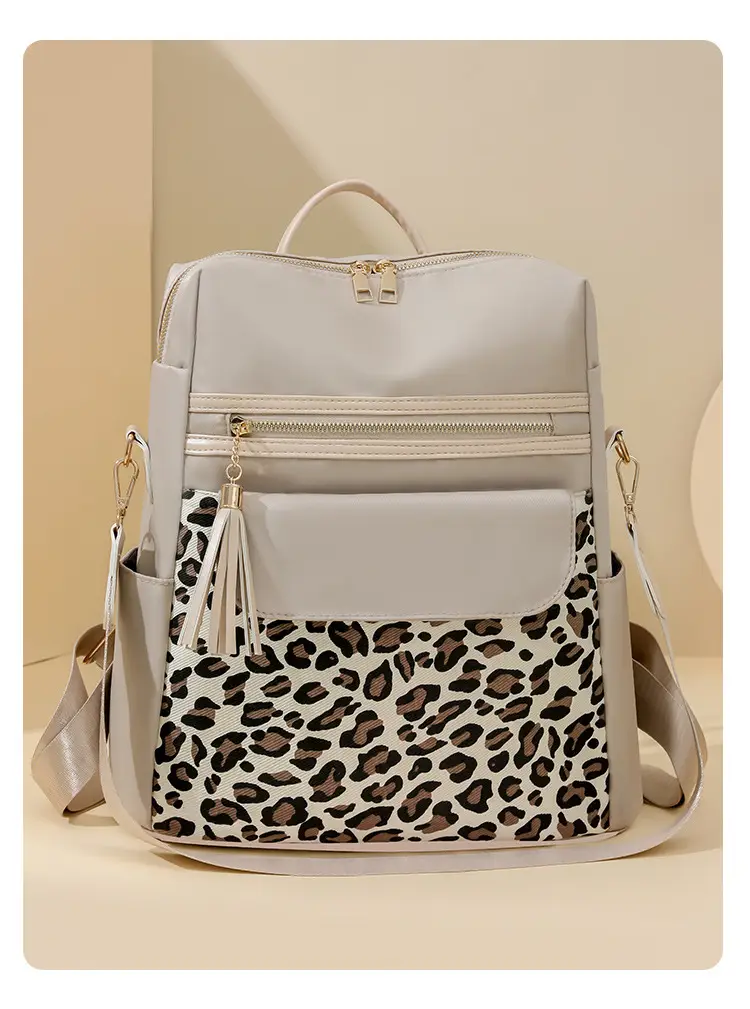 Women Leopard Print Oxford Backpack Black Large Capacity — feature 18