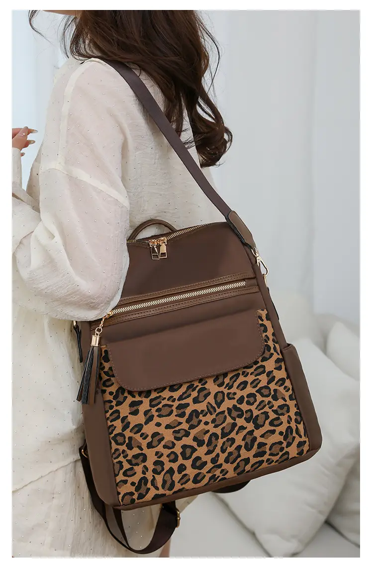 Women Leopard Print Oxford Backpack Black Large Capacity — feature 20