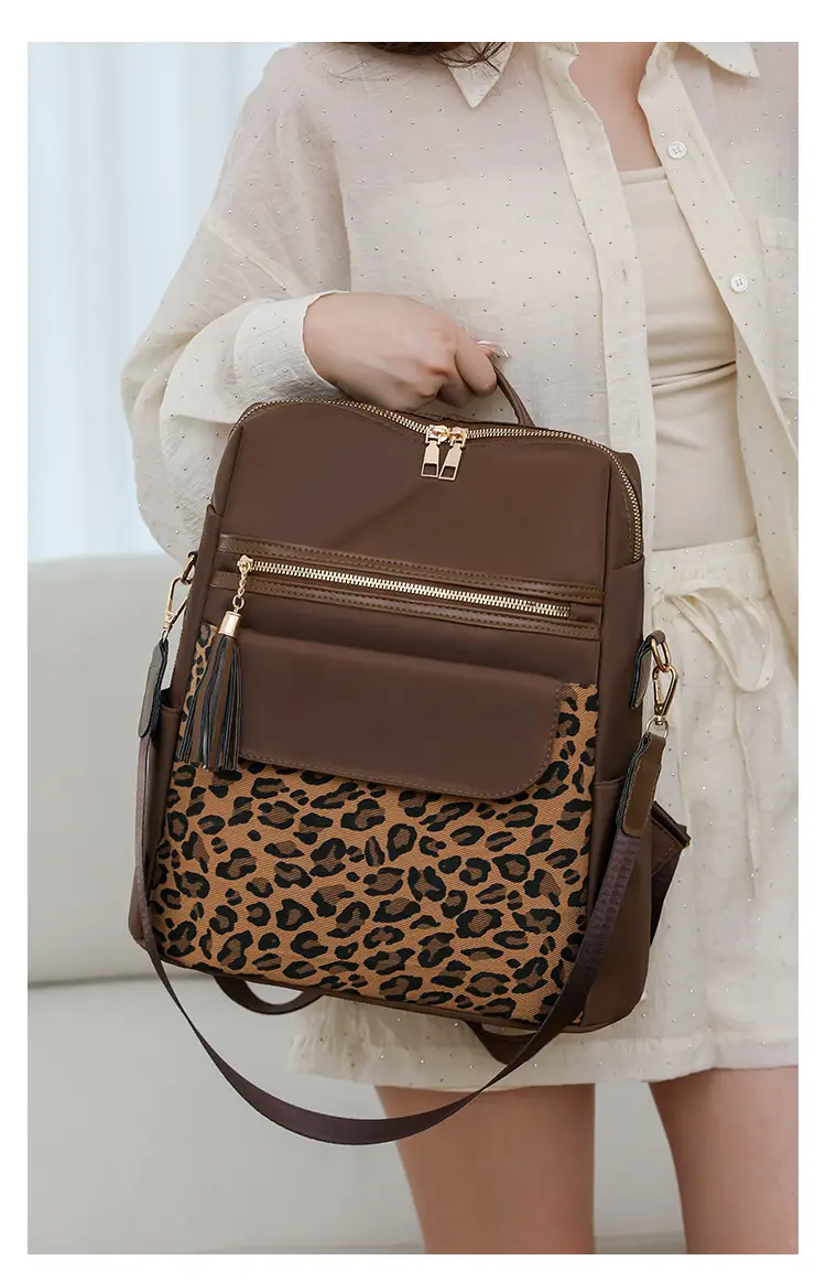 Women Leopard Print Oxford Backpack Black Large Capacity — feature 21