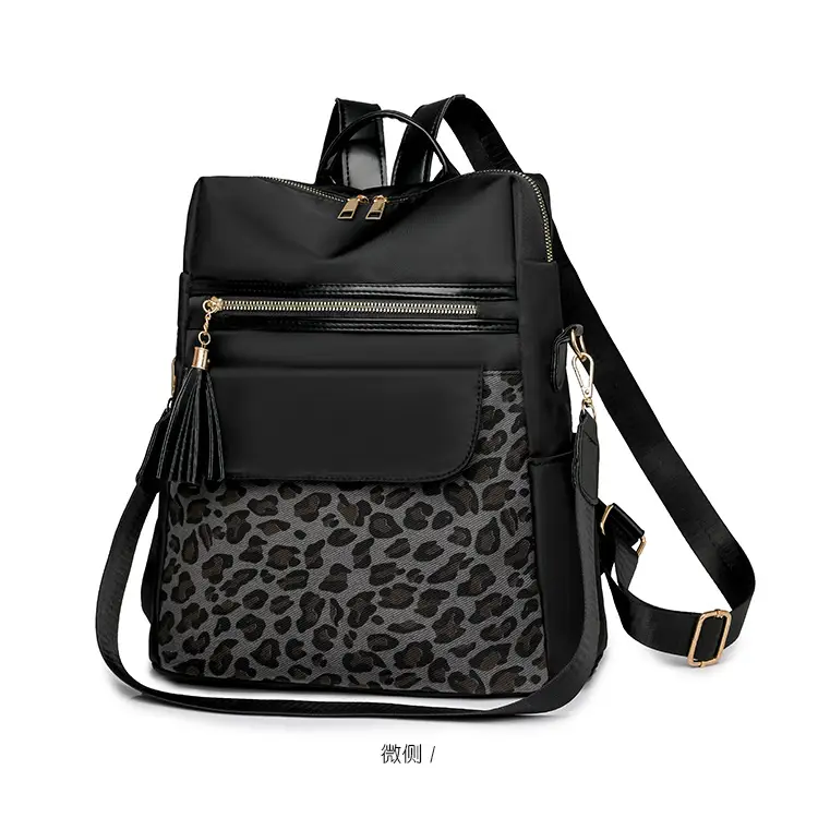 Women Leopard Print Oxford Backpack Black Large Capacity — feature 27