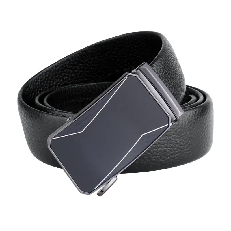 Men's Black Leather Belt with Automatic Buckle - Image 2