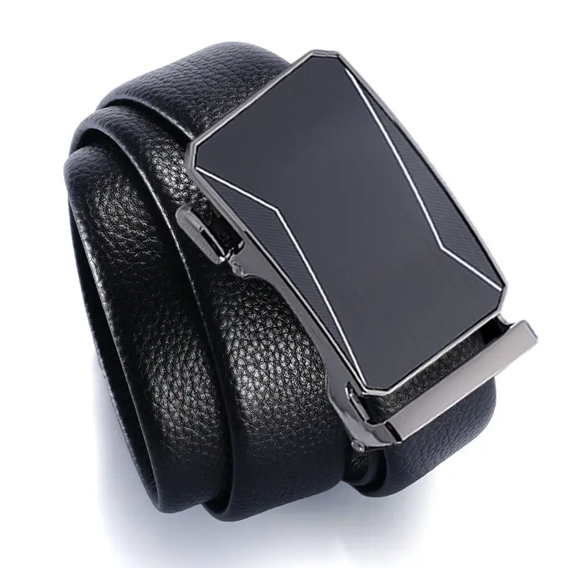 Men's Black Leather Belt with Automatic Buckle - Image 4