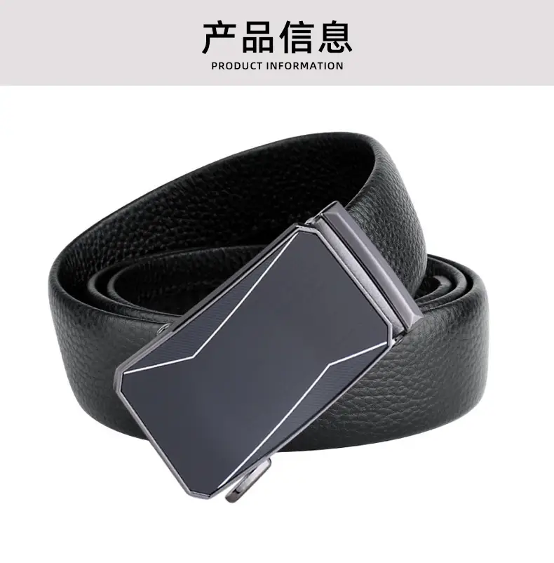 Men's Black Leather Belt with Automatic Buckle — feature 3