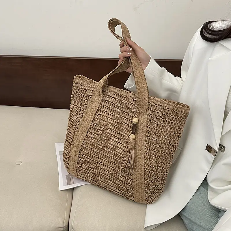 Green Woven Straw Tote Bag for Women Large Capacity Casual All-match - Image 5