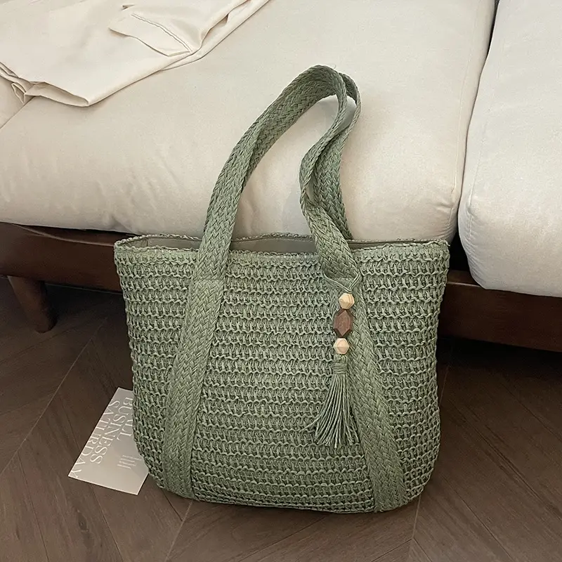 Green Woven Straw Tote Bag for Women Large Capacity Casual All-match - Image 6